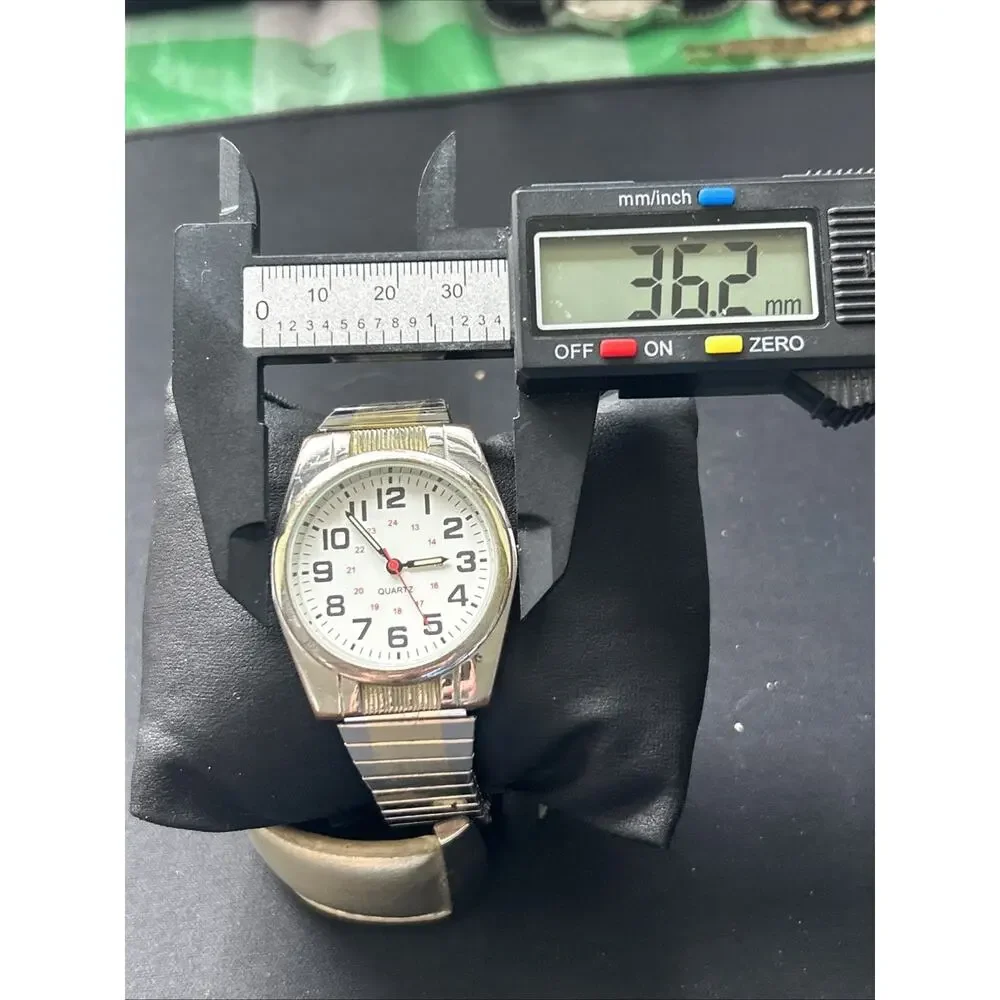 Two Tone Easy Read Military Time Stretch Band Quartz Watch